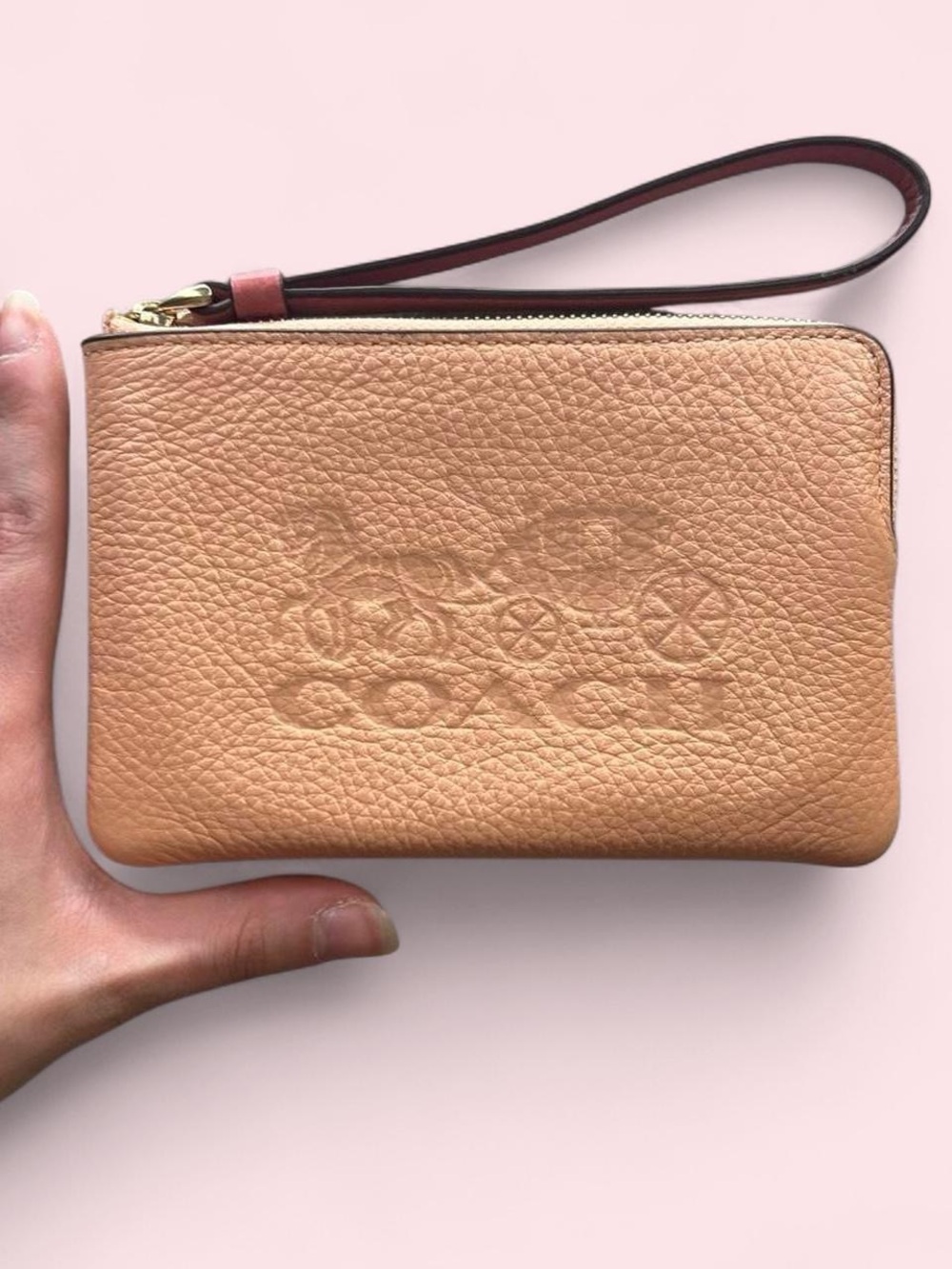 Coach Pebbled Leather Wristlet Pouch in Blush Pink